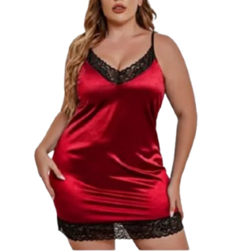 In’voland Red Satin Lace Slip Dress / Nightgown – Size 18W